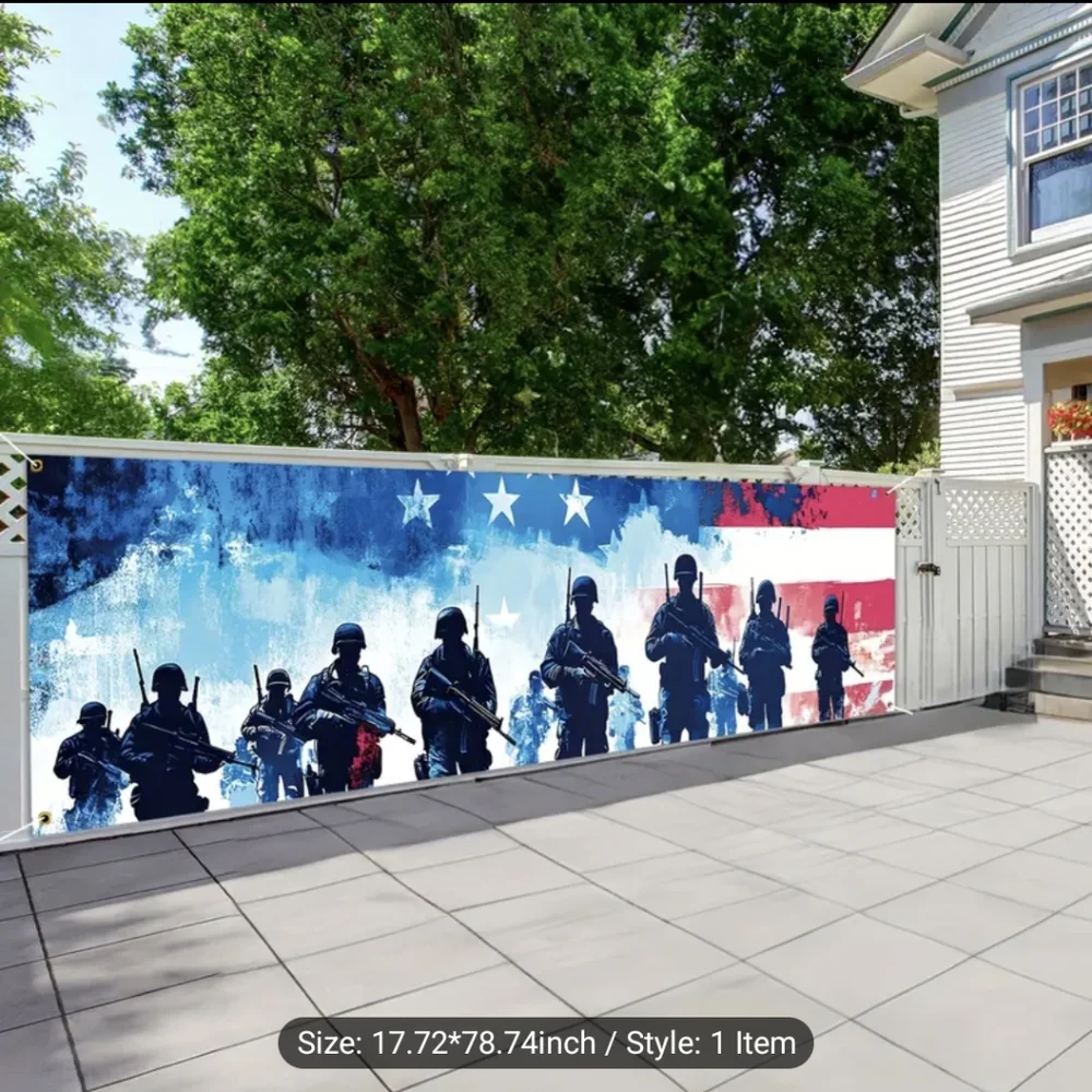 Patriotic Wall Banner with Soldiers in Blue and Red